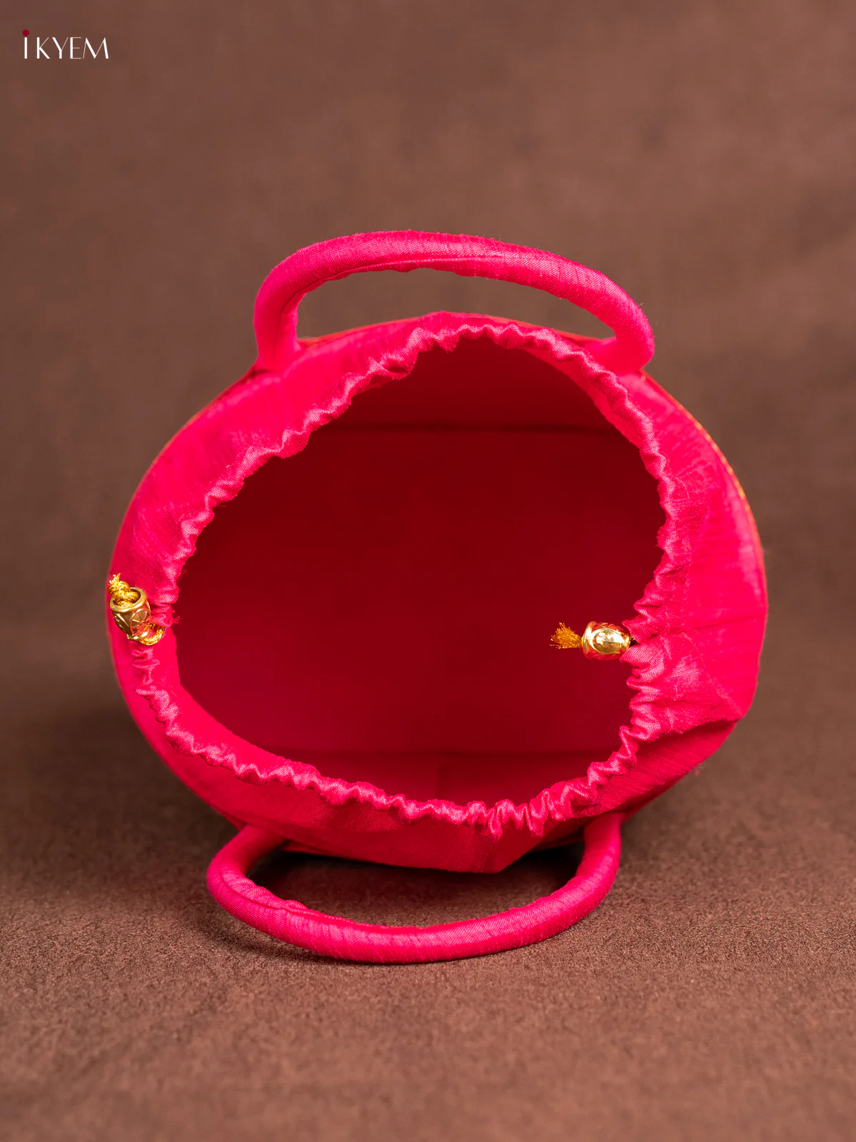 Raw Silk Korai Stackable Basket With Potli - Pink - 6 Inches - KN28133 - Image 4