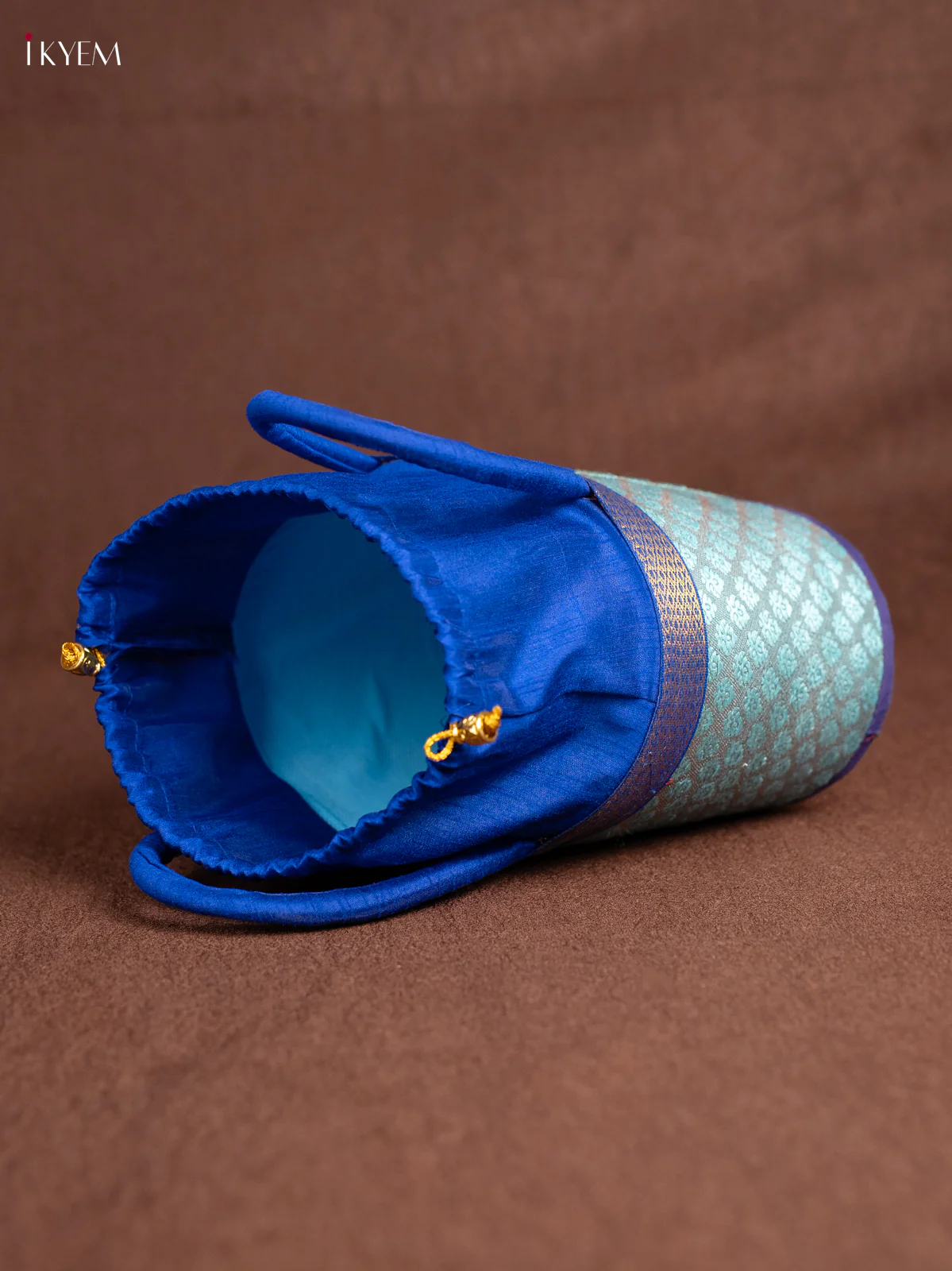 Raw Silk Korai Stackable Basket With Potli - Blue - 6 Inches - KN28135 - Image 2