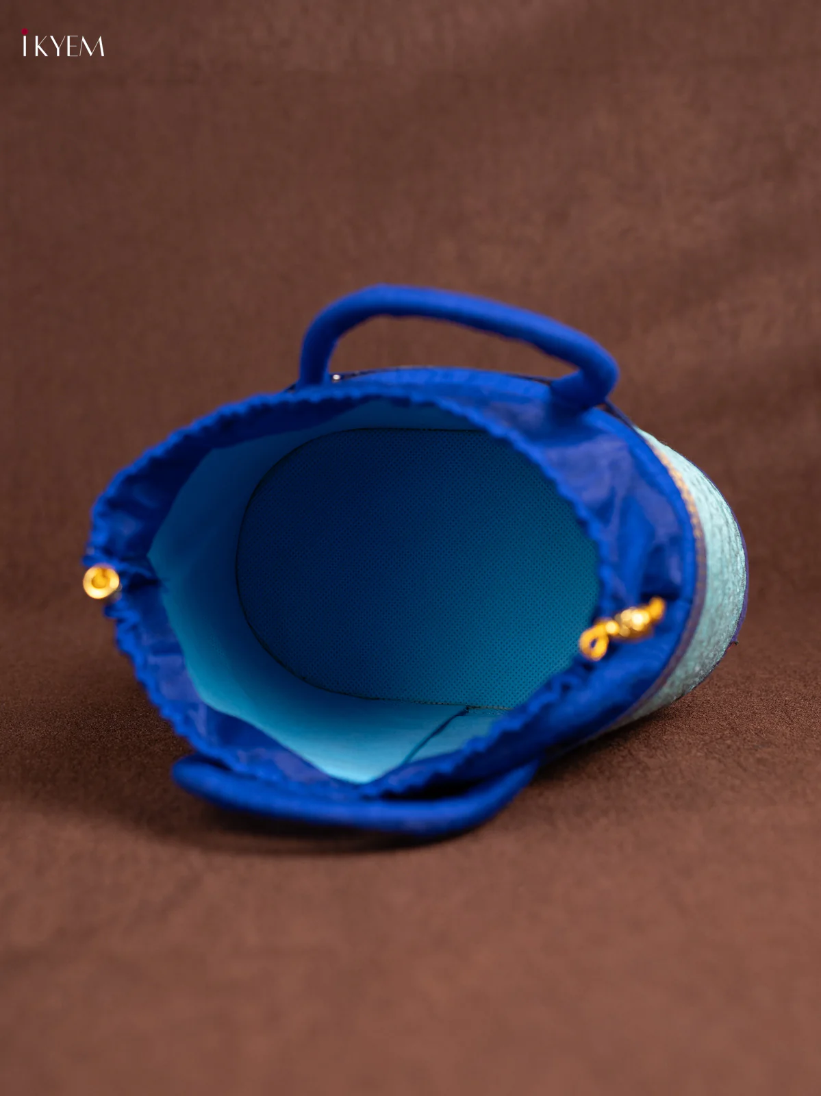 Raw Silk Korai Stackable Basket With Potli - Blue - 6 Inches - KN28135 - Image 3