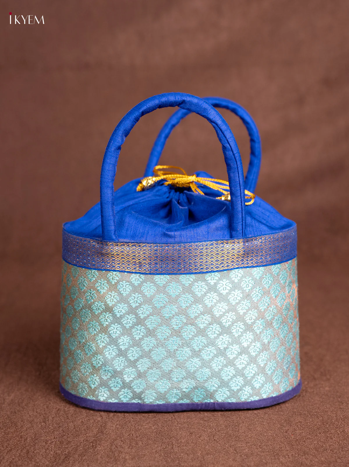 Raw Silk Korai Stackable Basket With Potli - Blue - 6 Inches - KN28135 - Image 4