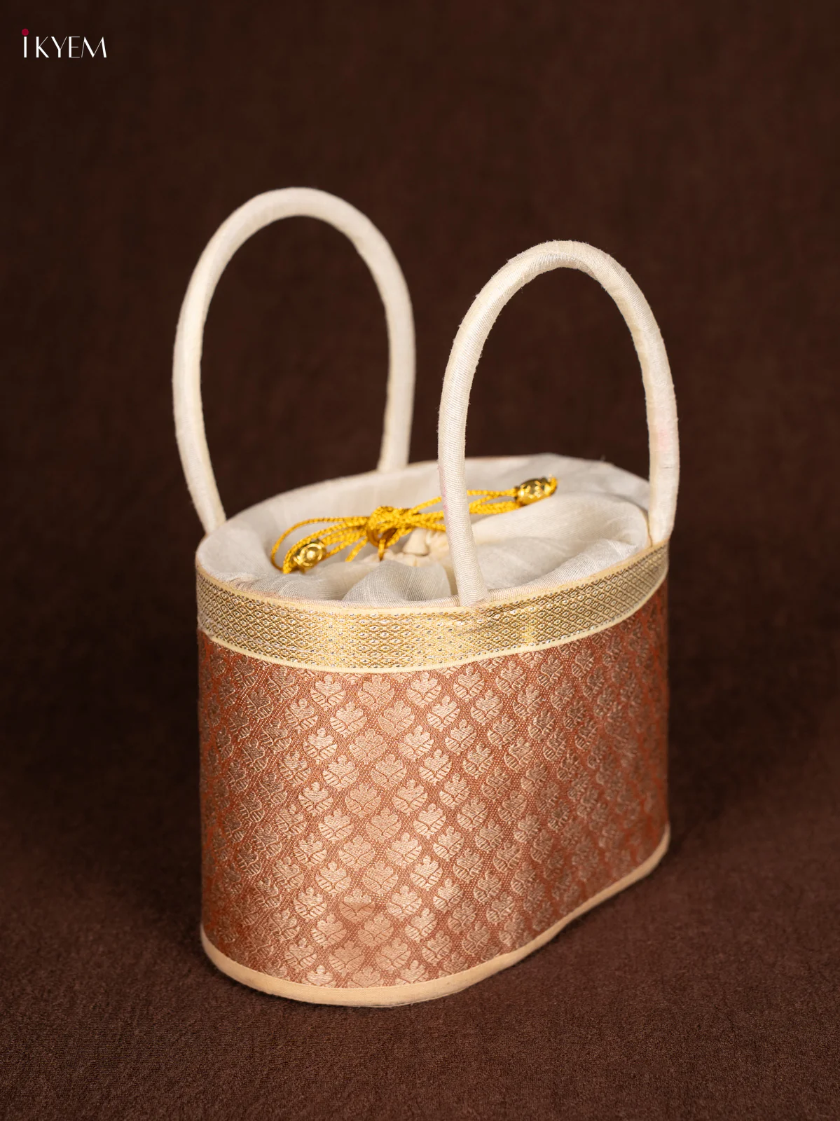 Raw Silk Korai Stackable Basket With Potli - Peach - 6 Inches - KN28136 - Image 2