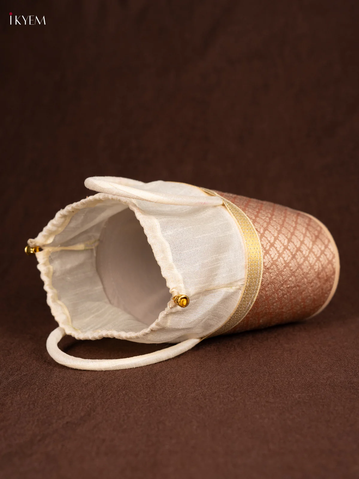 Raw Silk Korai Stackable Basket With Potli - Peach - 6 Inches - KN28136 - Image 3
