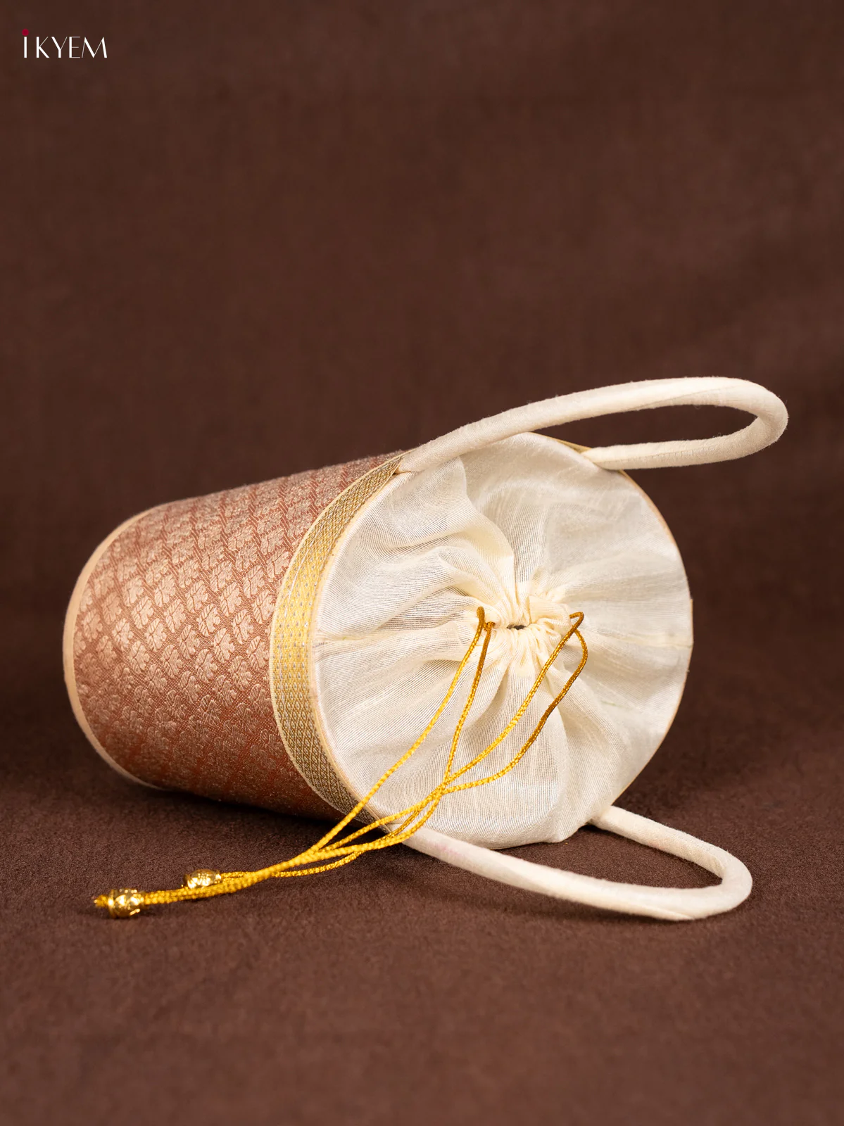 Raw Silk Korai Stackable Basket With Potli - Peach - 6 Inches - KN28136 - Image 4