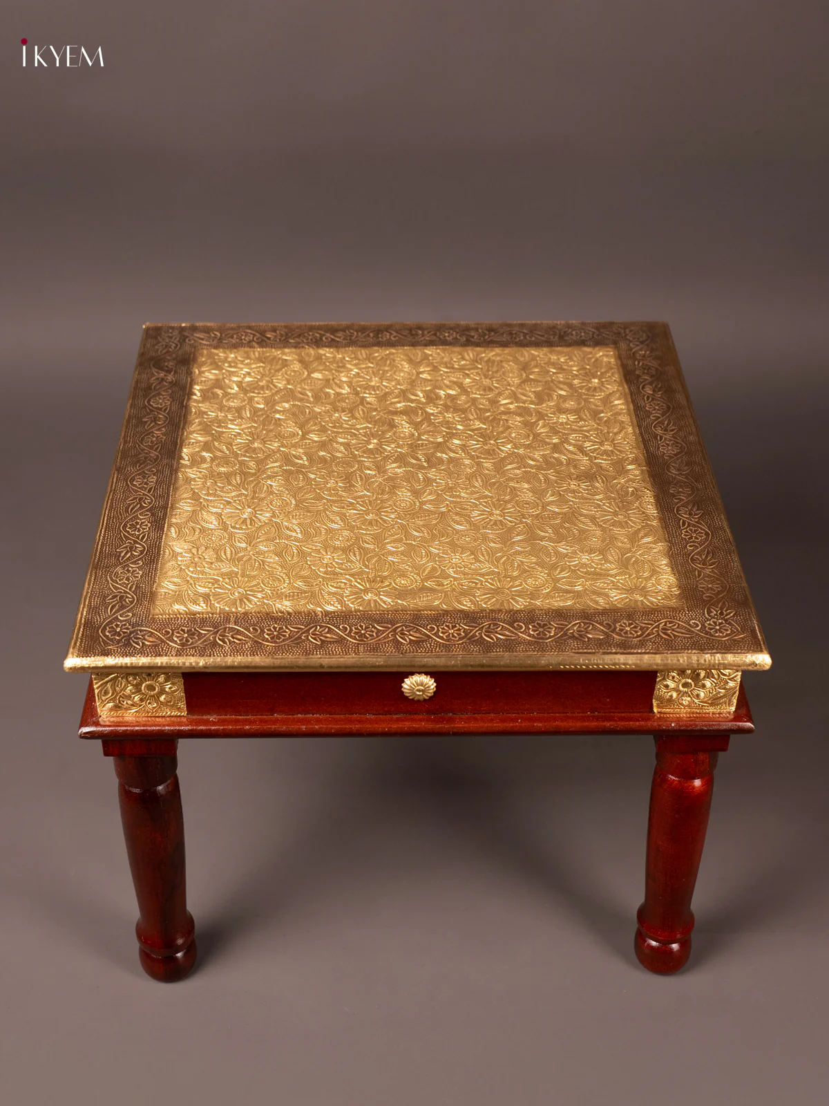 Brass Fitted Square Wooden Stool - (14.5×14.5) Inch - KN31113