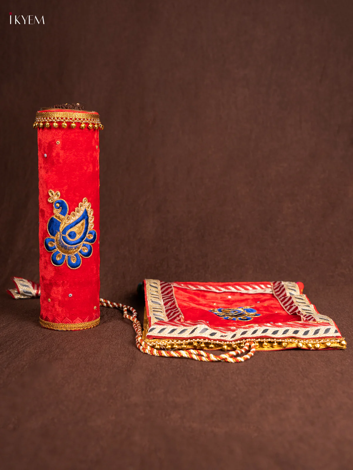 Traditional Red Velvet Wedding Scroll, Lagna Patrika with Golden Zari Embroidery Seer Varisai-- KN31261 - Image 3