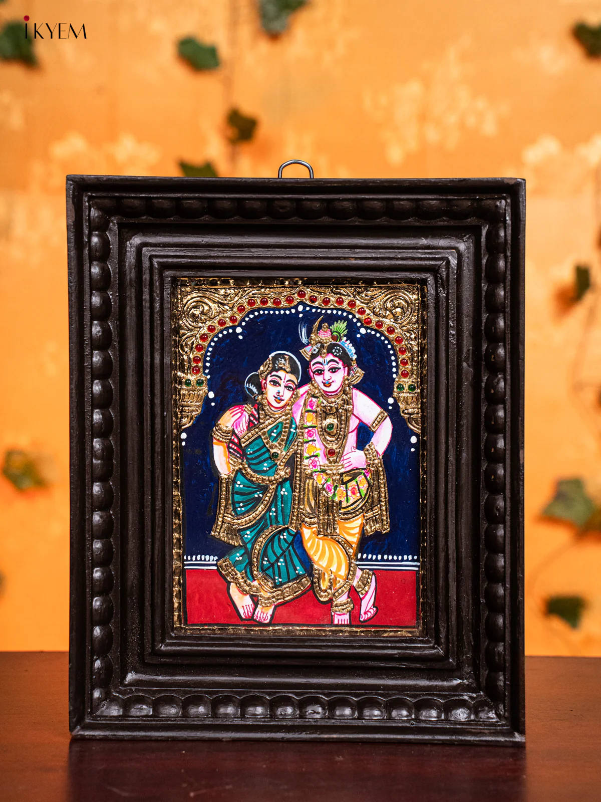 Divine Krishna & Rukmini Thanjavur painting In Teak Wood Frame (11x9) - KH26120