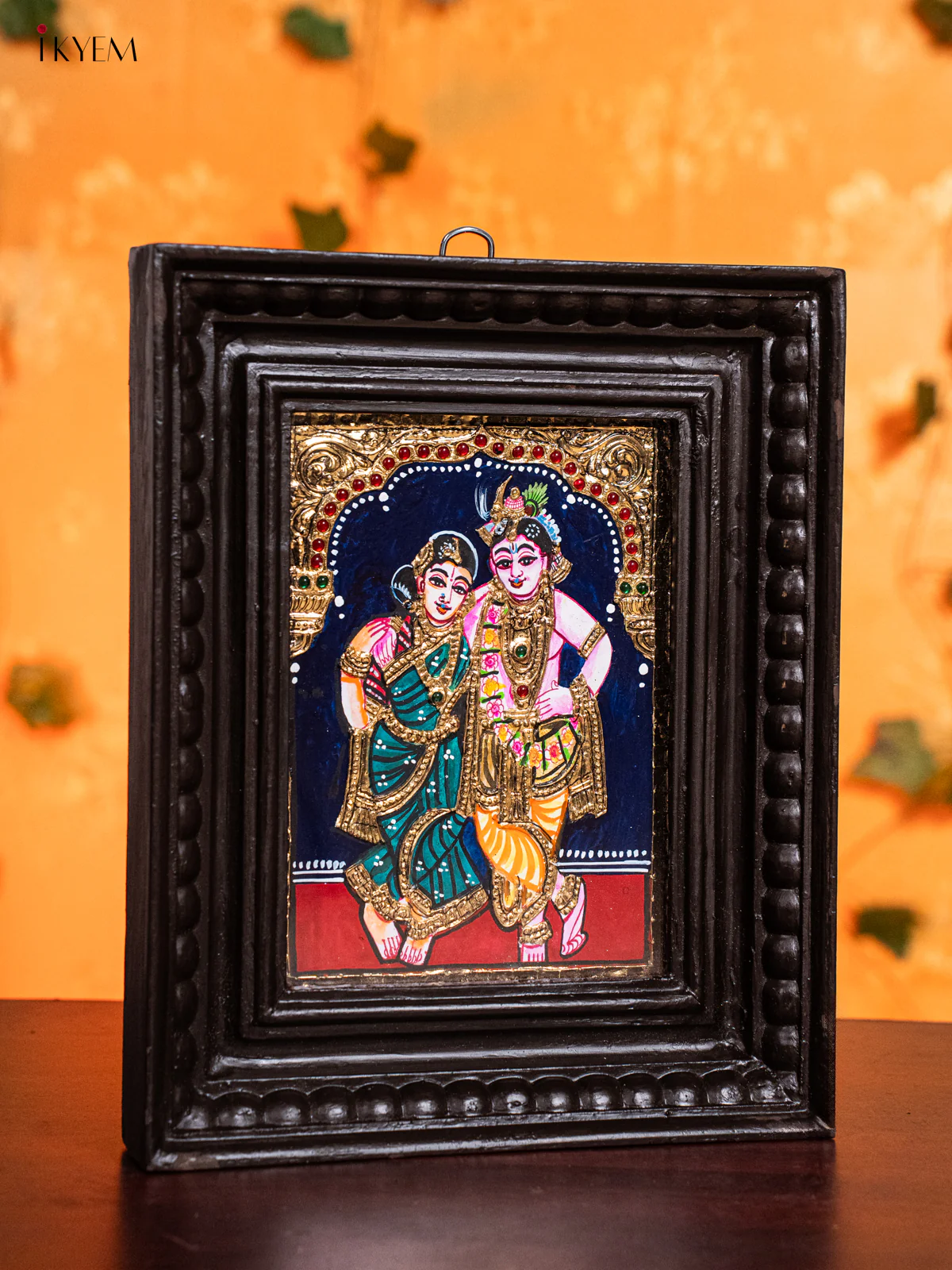 Divine Krishna & Rukmini Thanjavur painting In Teak Wood Frame (11x9) - KH26120 - Image 2