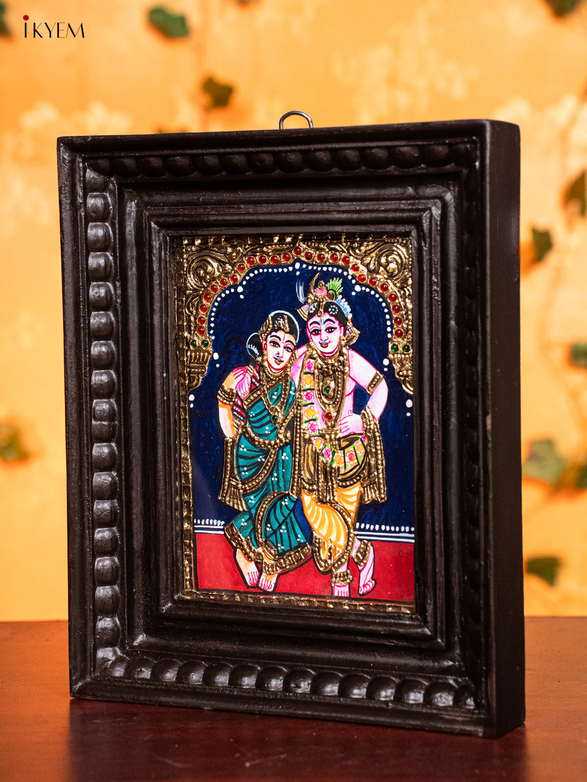 Divine Krishna & Rukmini Thanjavur painting In Teak Wood Frame (11x9) - KH26120 - Image 4