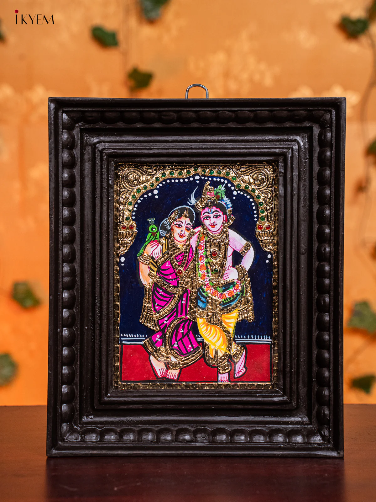 Elegant Krishna & Rukmini Thanjavur painting In Teak Wood Frame (11x9) - KH26121