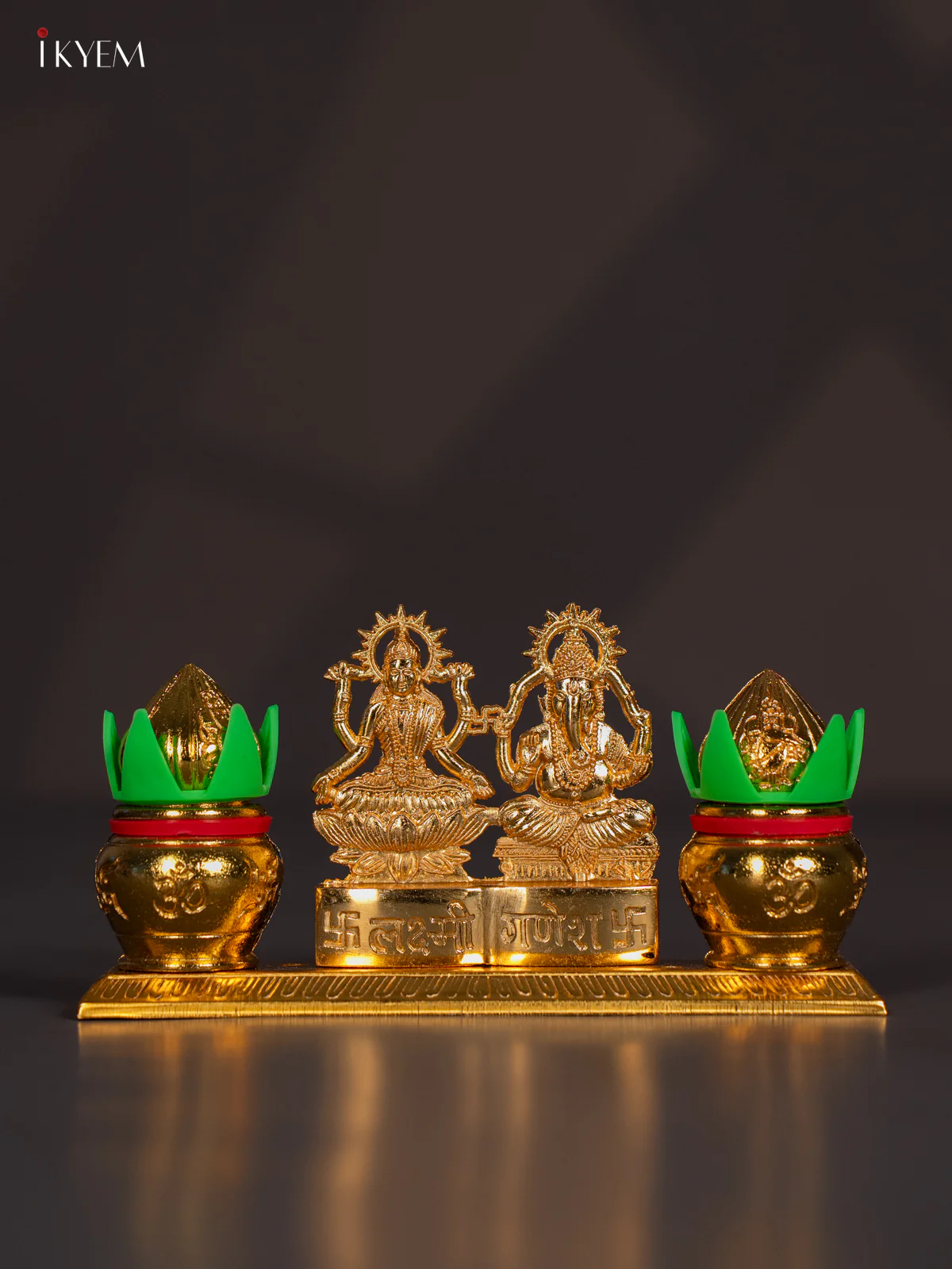 Exquisite Gold Plated Lakshmi Ganesha Idol with Kalash - KI22115