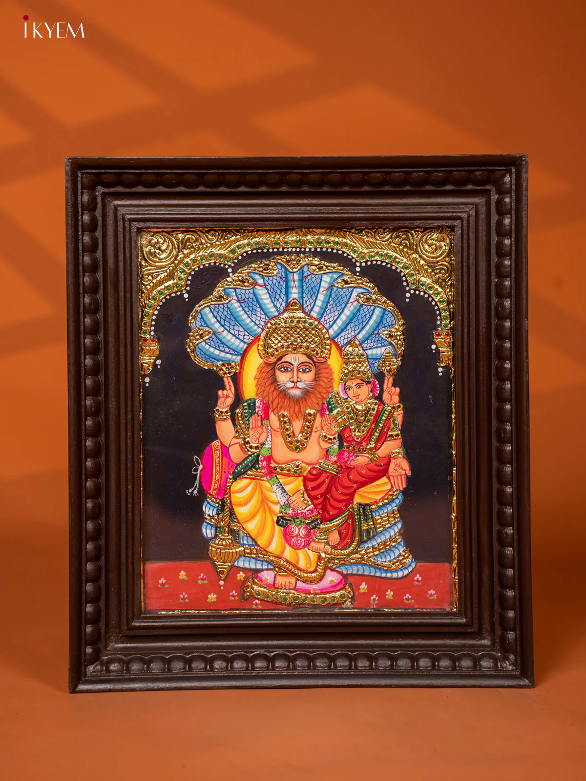 Regal Lakshmi Narasimha Tanjore Painting in Teakwood Frame - KE27202