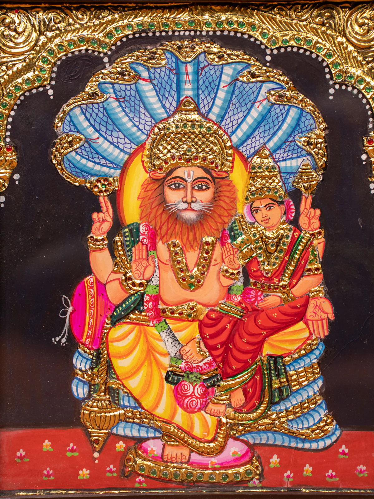 Regal Lakshmi Narasimha Tanjore Painting in Teakwood Frame - KE27202 - Image 2