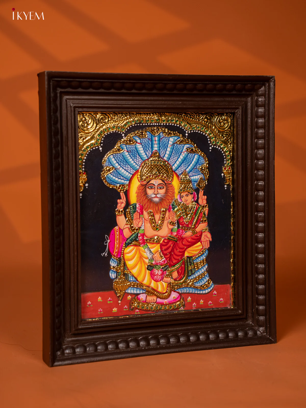 Regal Lakshmi Narasimha Tanjore Painting in Teakwood Frame - KE27202 - Image 3