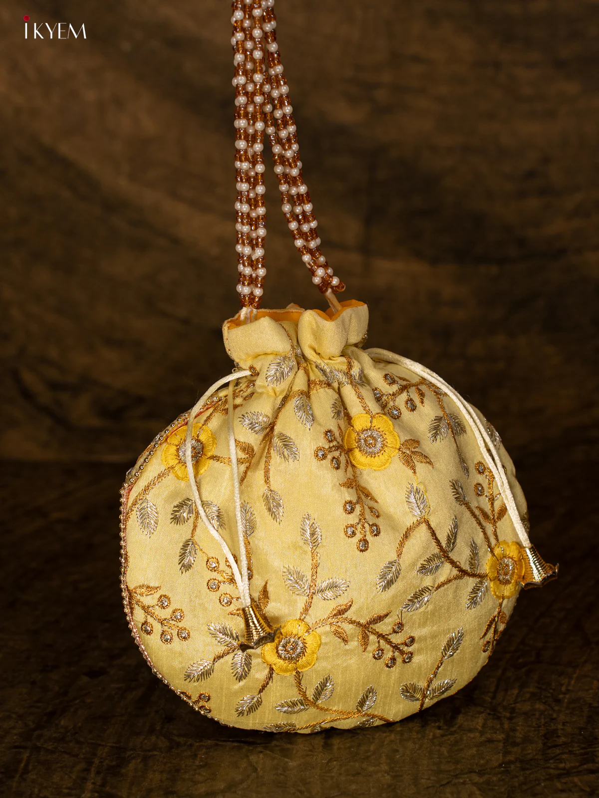 Lemon Yellow Designer Potli Bag With Embroidery - KA18168 - Image 3