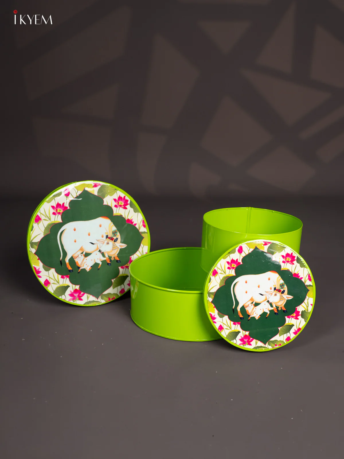 Cow & Calf Digital Printed Metal Storage Box Set of 2 - Green - (8x8) Inches - KI15132 - Image 3