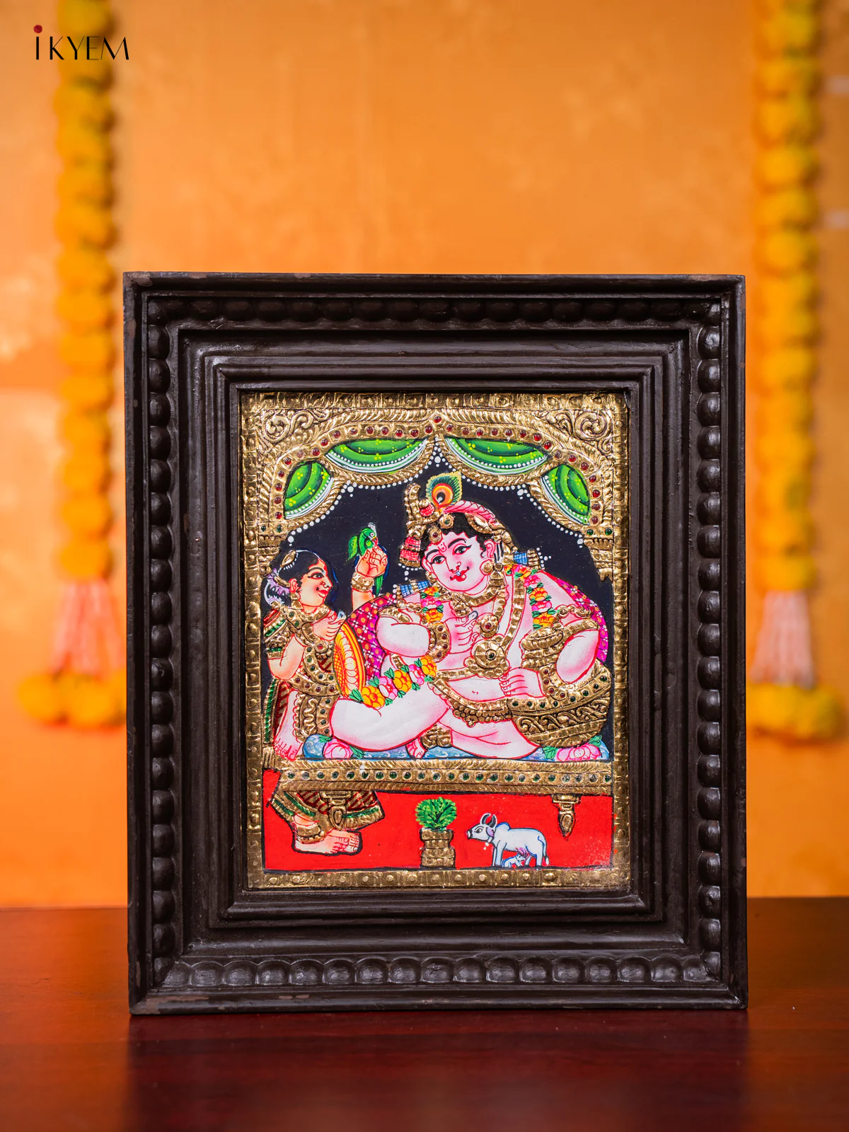 Lord Bala Krishna with Butter Pot Tanjore painting - (13×11) Inch - KJ03150