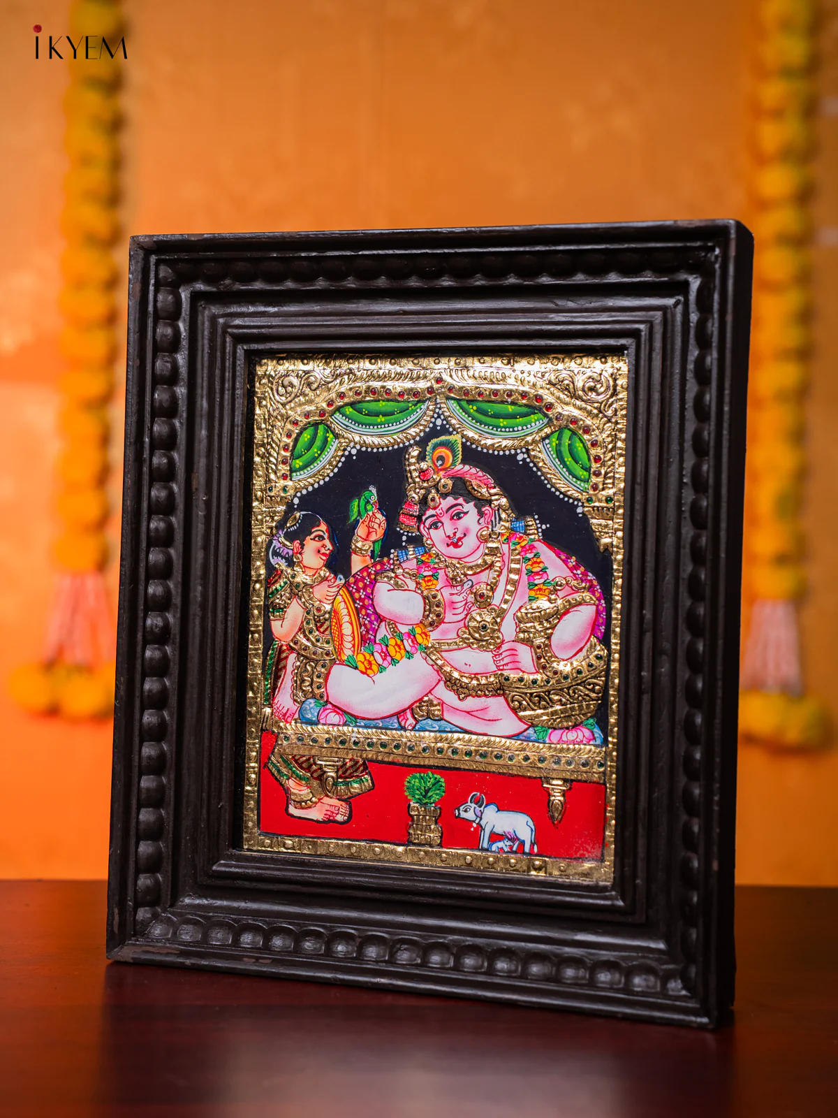 Lord Bala Krishna with Butter Pot Tanjore painting - (13×11) Inch - KJ03150 - Image 2