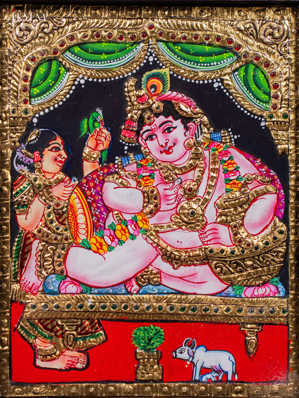 Lord Bala Krishna with Butter Pot Tanjore painting - (13×11) Inch - KJ03150 - Image 3