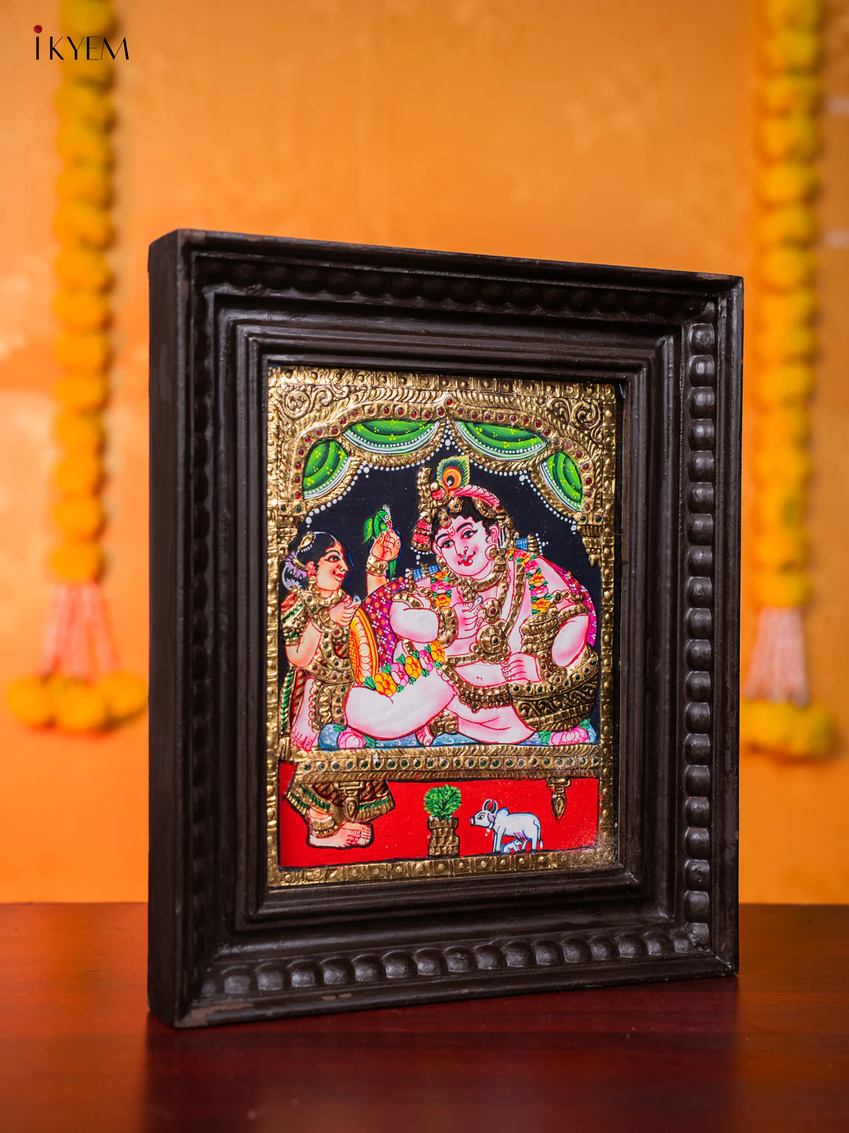 Lord Bala Krishna with Butter Pot Tanjore painting - (13×11) Inch - KJ03150 - Image 4