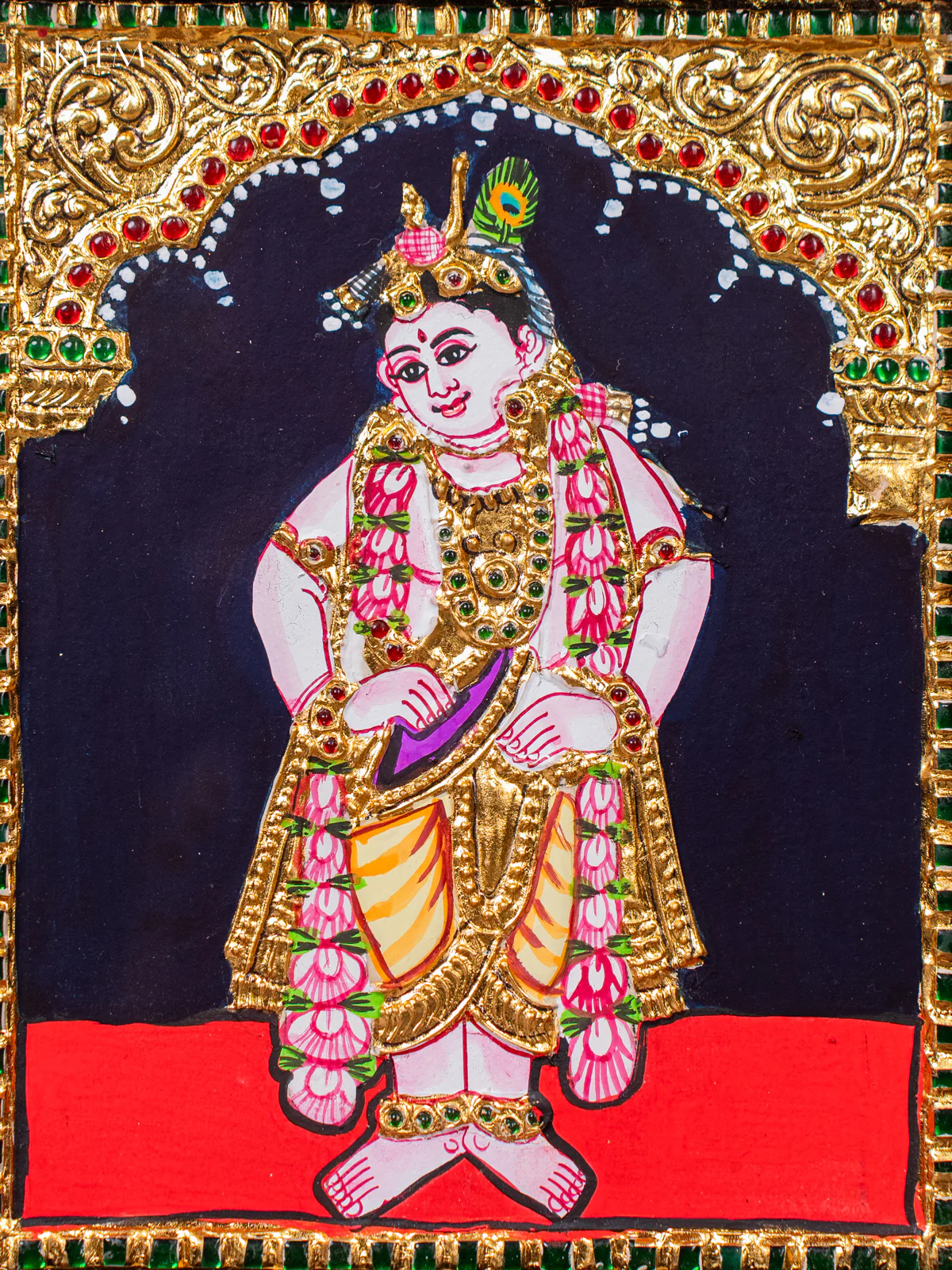 Devotional Lord BalaKrishna Tanjore painting (13*11 inches) - KJ03143 - Image 3