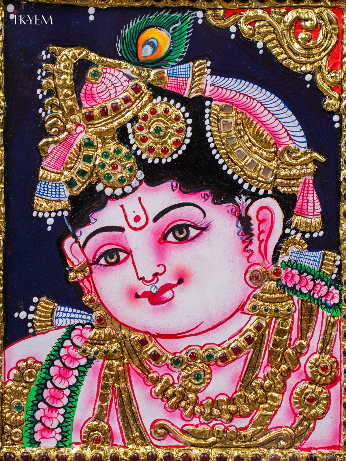 Exquisite Baby Krishna Tanjore painting (13*11 inches) - KJ03149 - Image 3