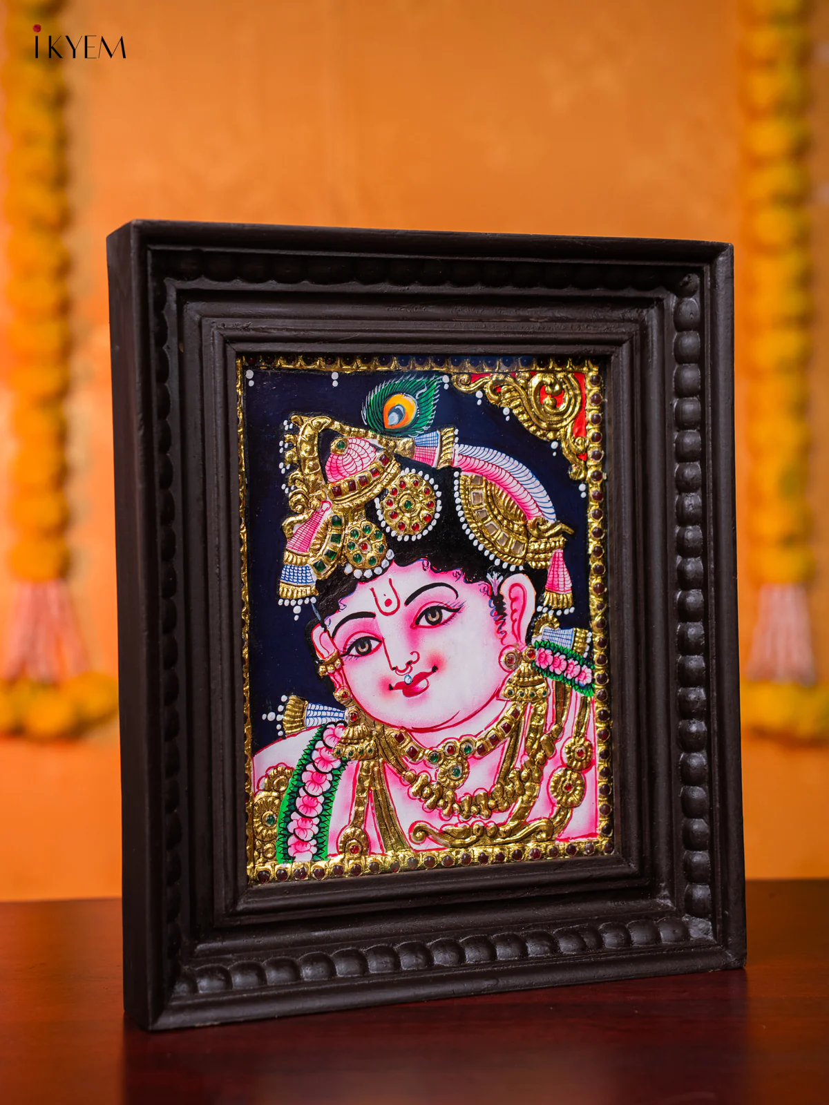 Exquisite Baby Krishna Tanjore painting (13*11 inches) - KJ03149 - Image 4