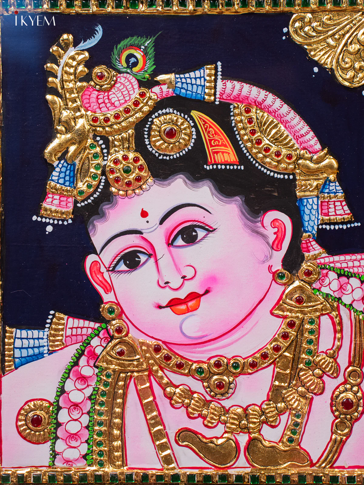 Lord Bala Krishna Tanjore Painting - (15×13) Inch - KJ03202 - Image 3