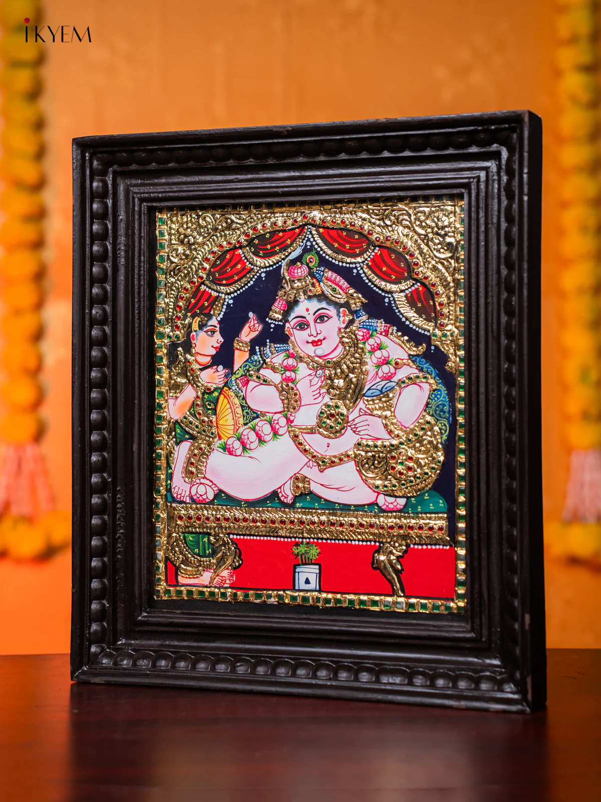 Lord Bala Krishna with Butter Pot Tanjore Painting - (15×13) Inch - KJ03199 - Image 2