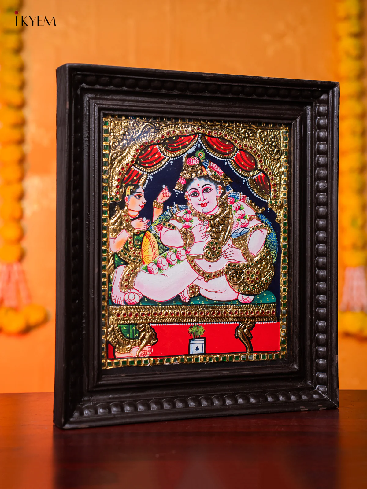 Lord Bala Krishna with Butter Pot Tanjore Painting - (15×13) Inch - KJ03199 - Image 4
