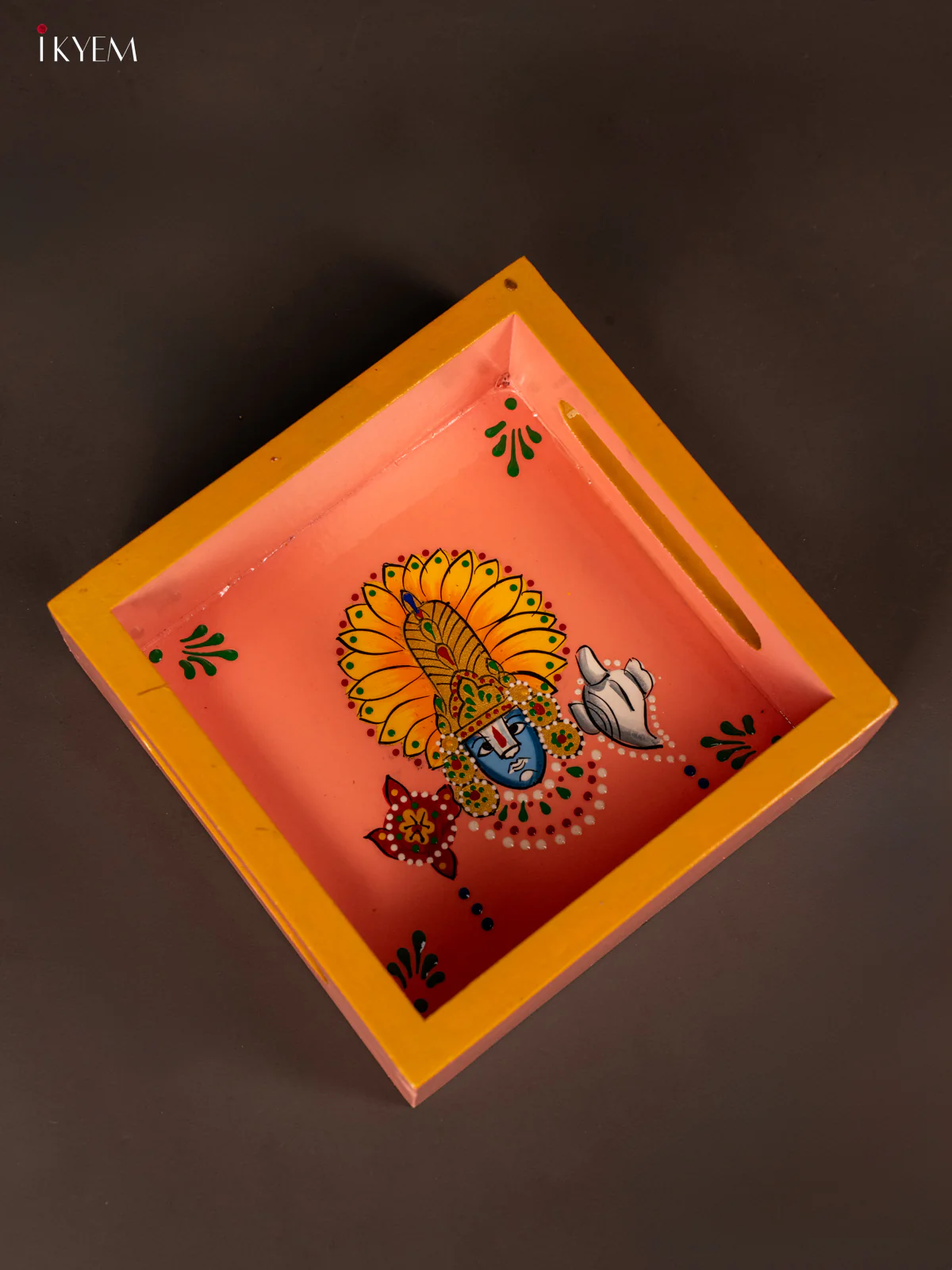 Divine Hand Painted Tirupati Lord Balaji Square Wooden Tray - (6x6) Inch - KG28133 - Image 5