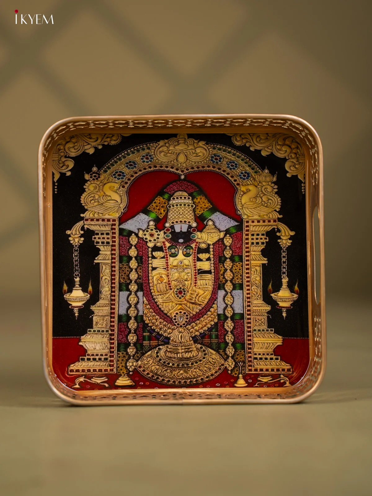 Lord Balaji Printed Square Shaped Metal Tray - 8 Inch - KF24210