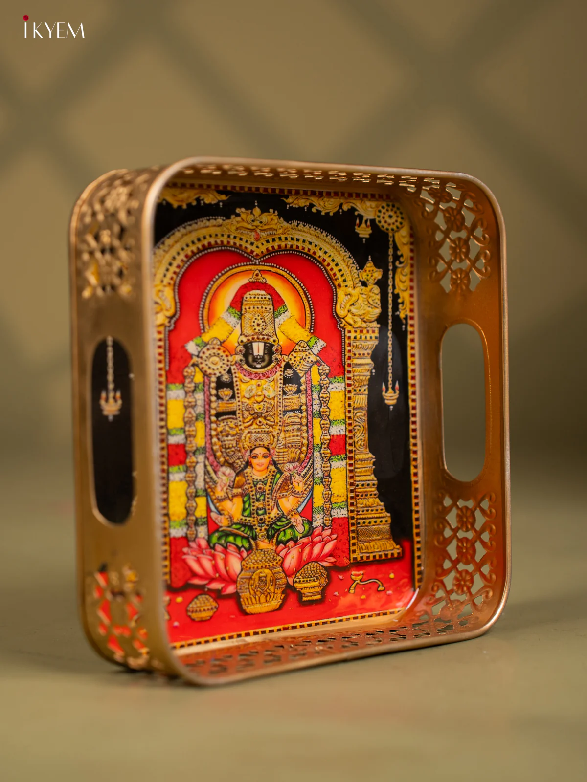 Lord Balaji & Goddess Lakshmi Printed Square Metal Tray - KF24207 - Image 2