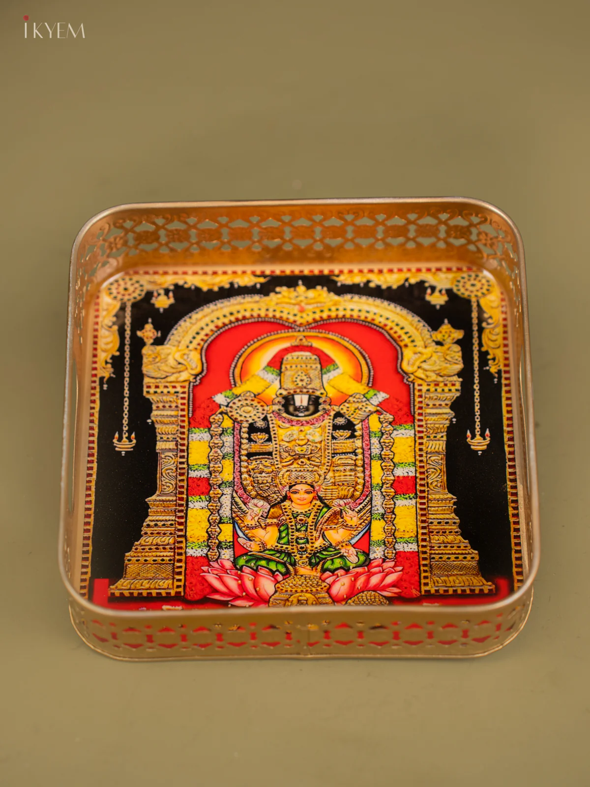 Lord Balaji & Goddess Lakshmi Printed Square Metal Tray - KF24207 - Image 4