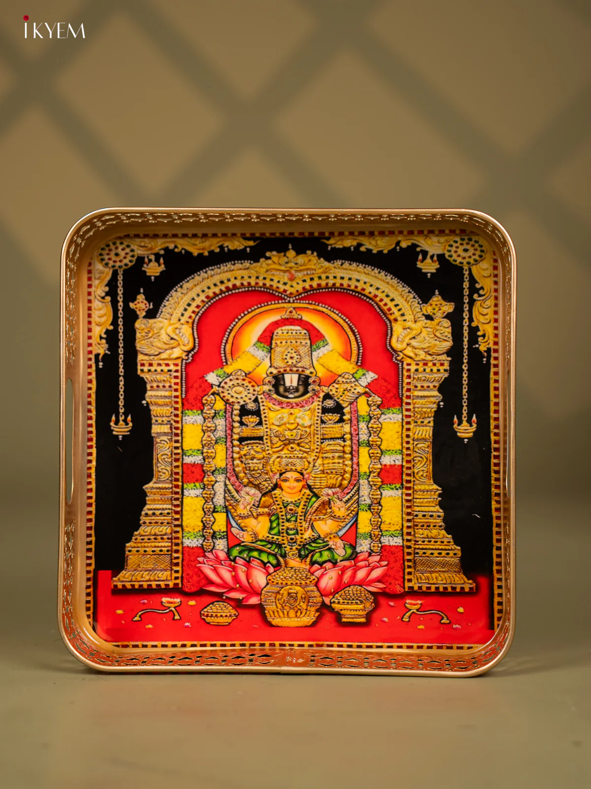 Lord Balaji & Lakshmi Printed Square Metal Trays - KF25149