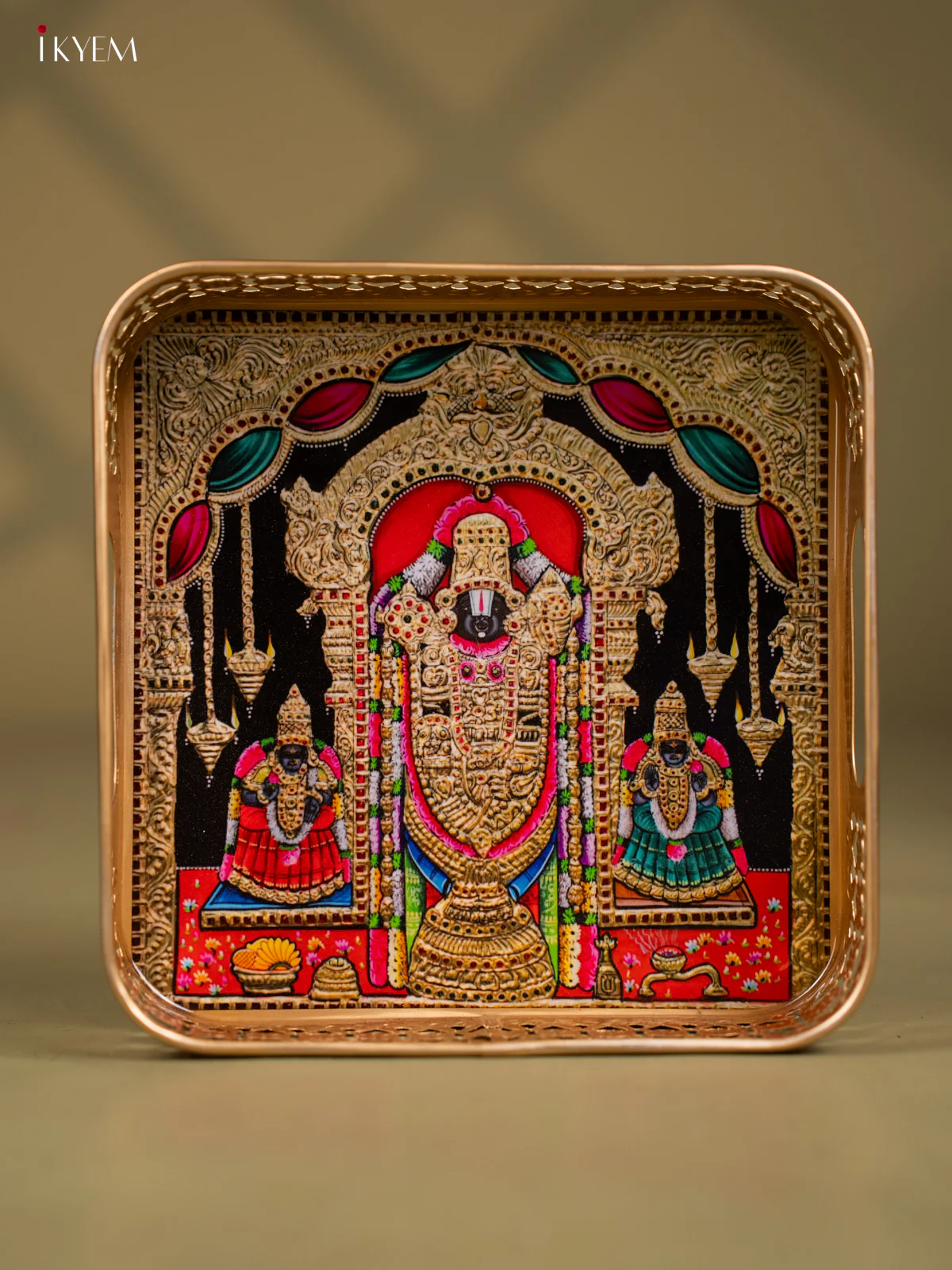 Divine Lord Balaji With Sridevi & Bhudevi Printed Metal Tray - KF24208 - Image 2