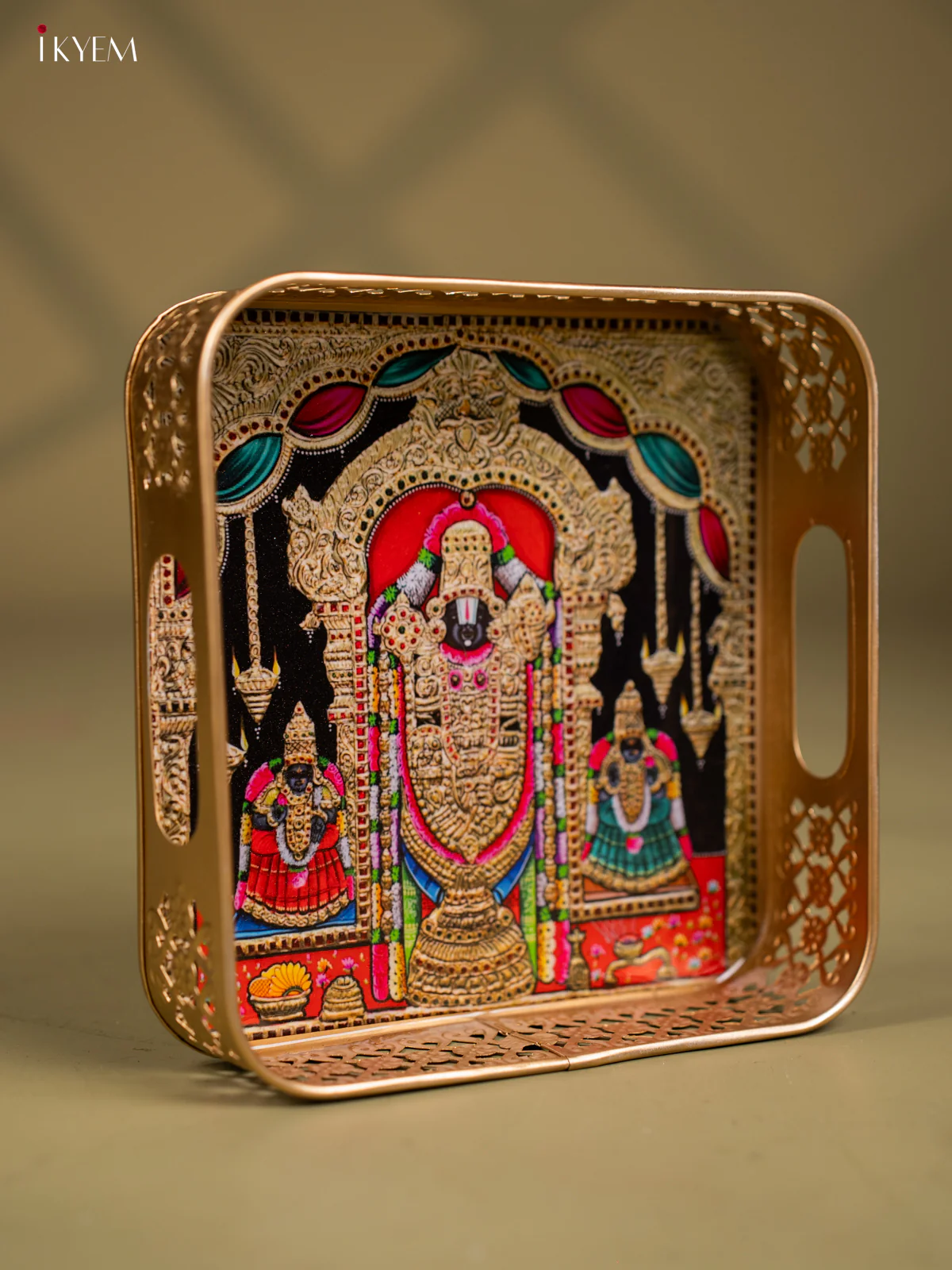 Divine Lord Balaji With Sridevi & Bhudevi Printed Metal Tray - KF24208 - Image 3