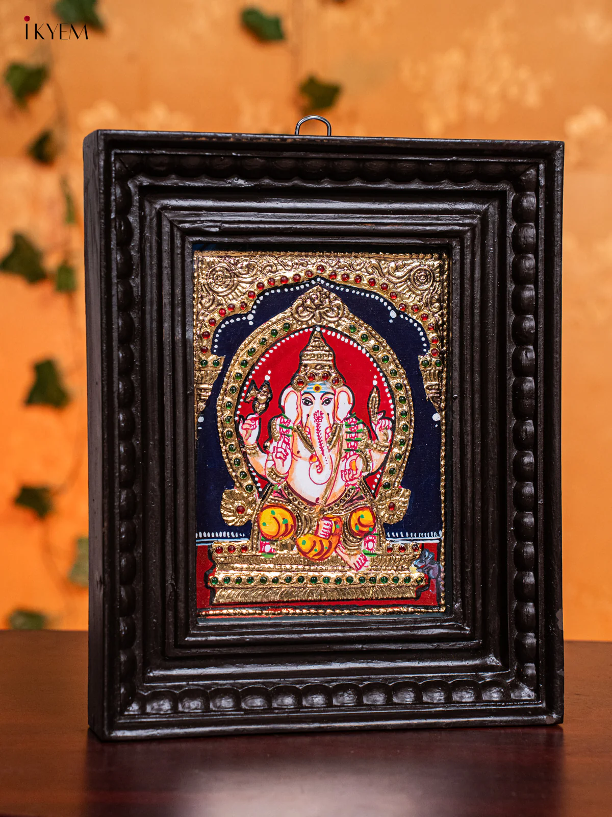 Graceful Lord Ganesha Tanjore Painting in Teak Wood Frame (11x9 Inch) - KH26113 - Image 2