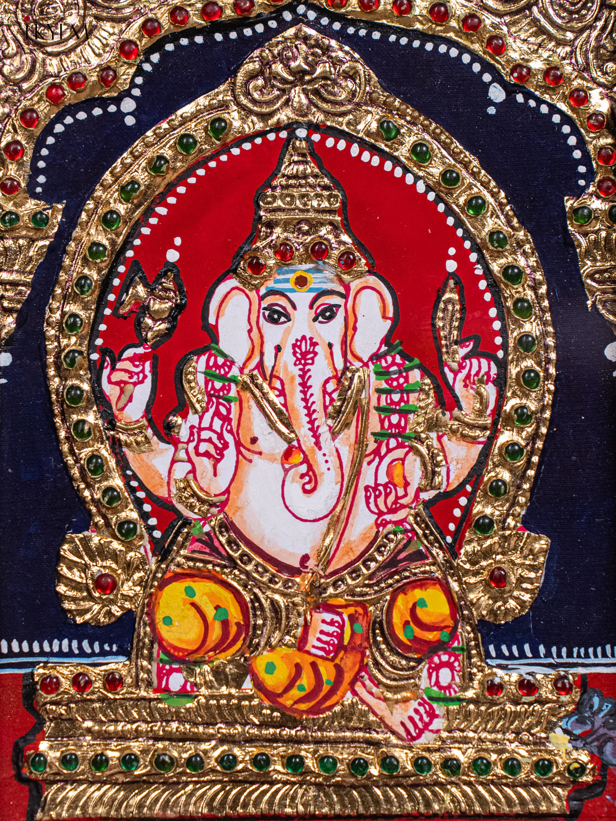 Graceful Lord Ganesha Tanjore Painting in Teak Wood Frame (11x9 Inch) - KH26113 - Image 3