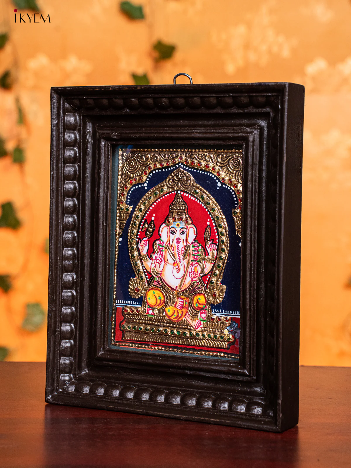 Graceful Lord Ganesha Tanjore Painting in Teak Wood Frame (11x9 Inch) - KH26113 - Image 4