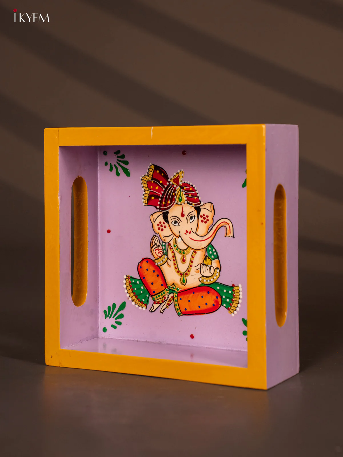 Elegant Hand Painted Lord Ganapathy Square Wooden Tray - (6x6) Inch - KG28129 - Image 4
