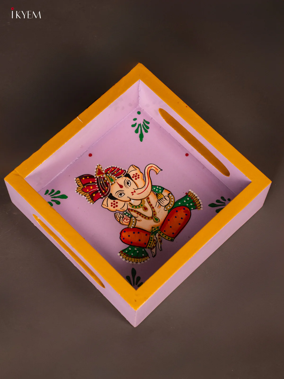 Elegant Hand Painted Lord Ganapathy Square Wooden Tray - (6x6) Inch - KG28129 - Image 5