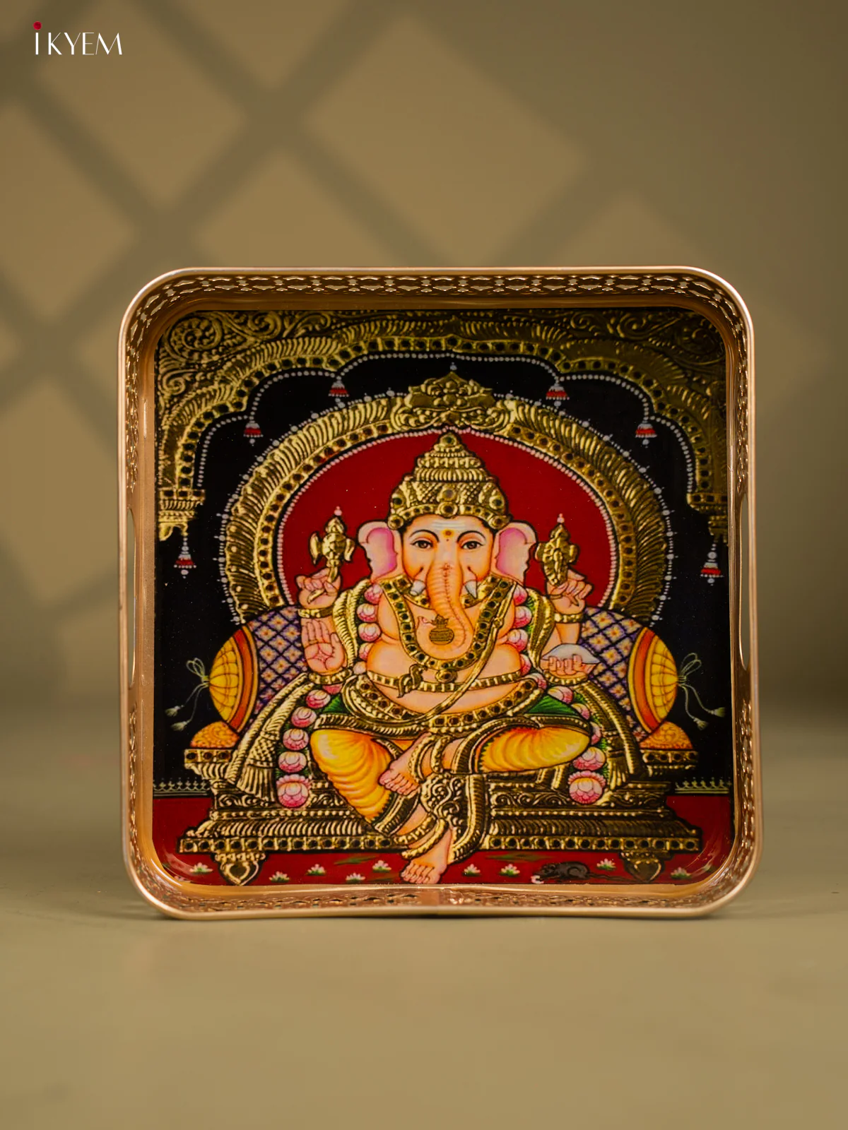 Lord Ganesha Printed Square Shaped Metal Tray - KF25118