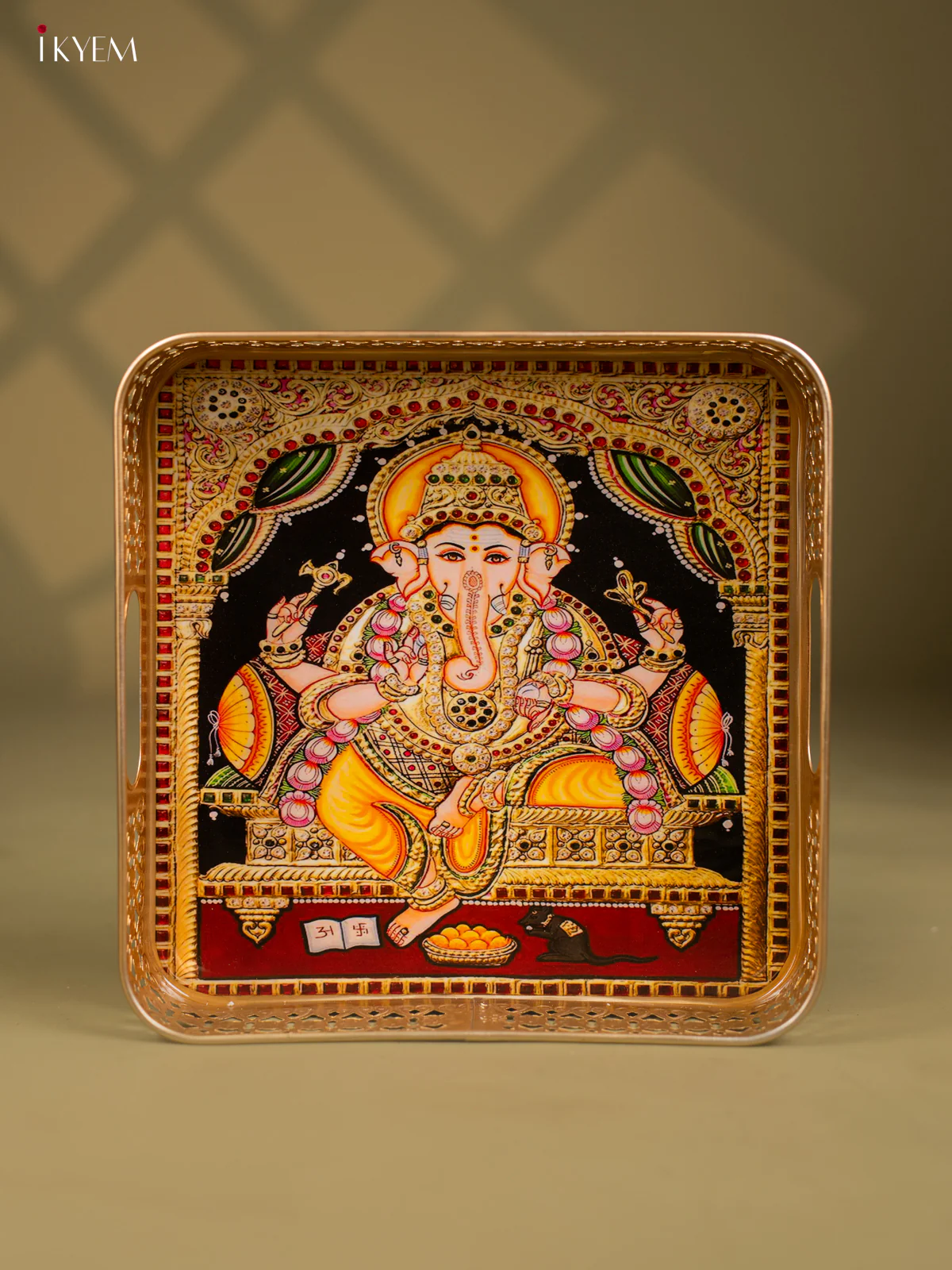 Ganesha Printed Square Metal tray - KF25123
