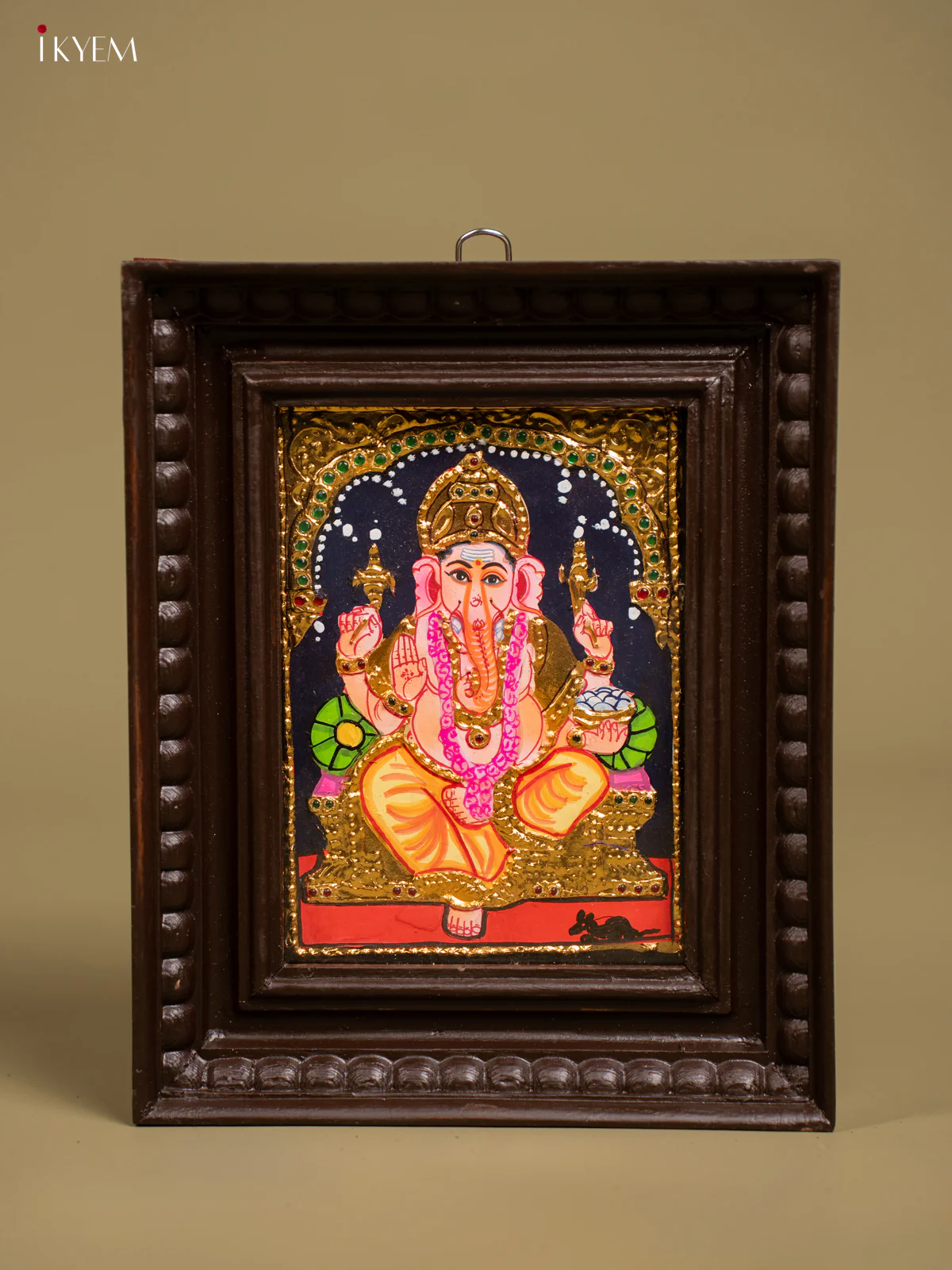 Elegant Tanjore painting of Lord Ganesha With Teakwood Frame - KF26133
