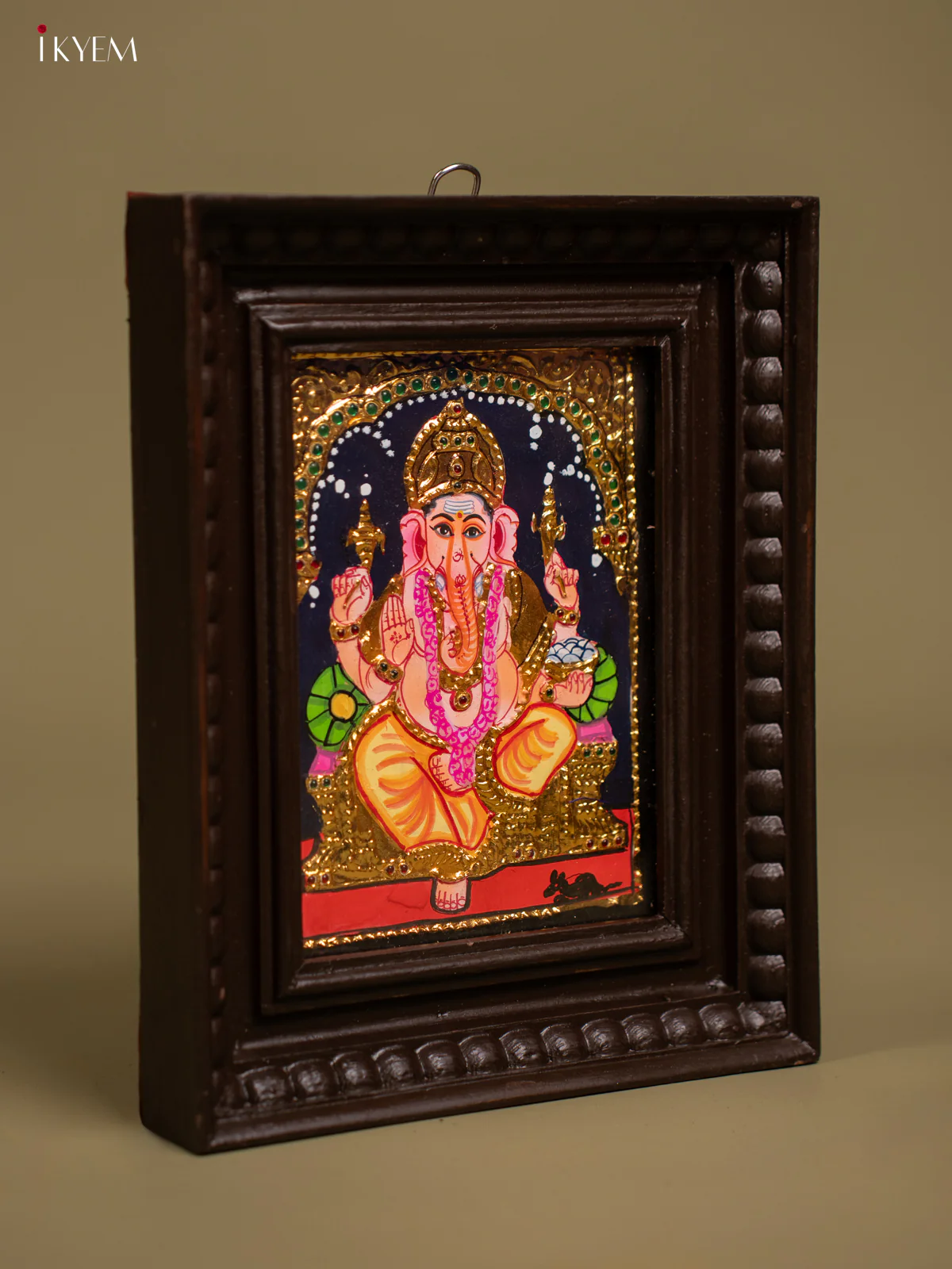 Elegant Tanjore painting of Lord Ganesha With Teakwood Frame - KF26133 - Image 2