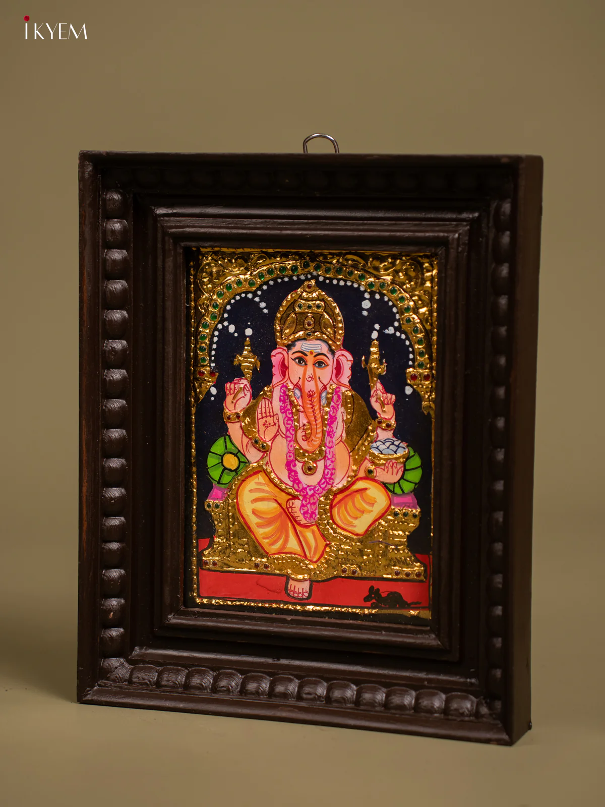 Elegant Tanjore painting of Lord Ganesha With Teakwood Frame - KF26133 - Image 3