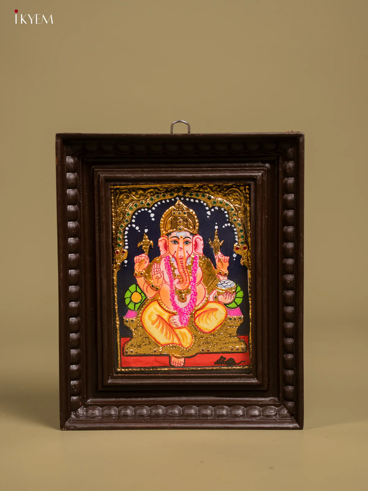 Exquisite Tanjore painting of Ganesha With Teakwood Frame - KF26138