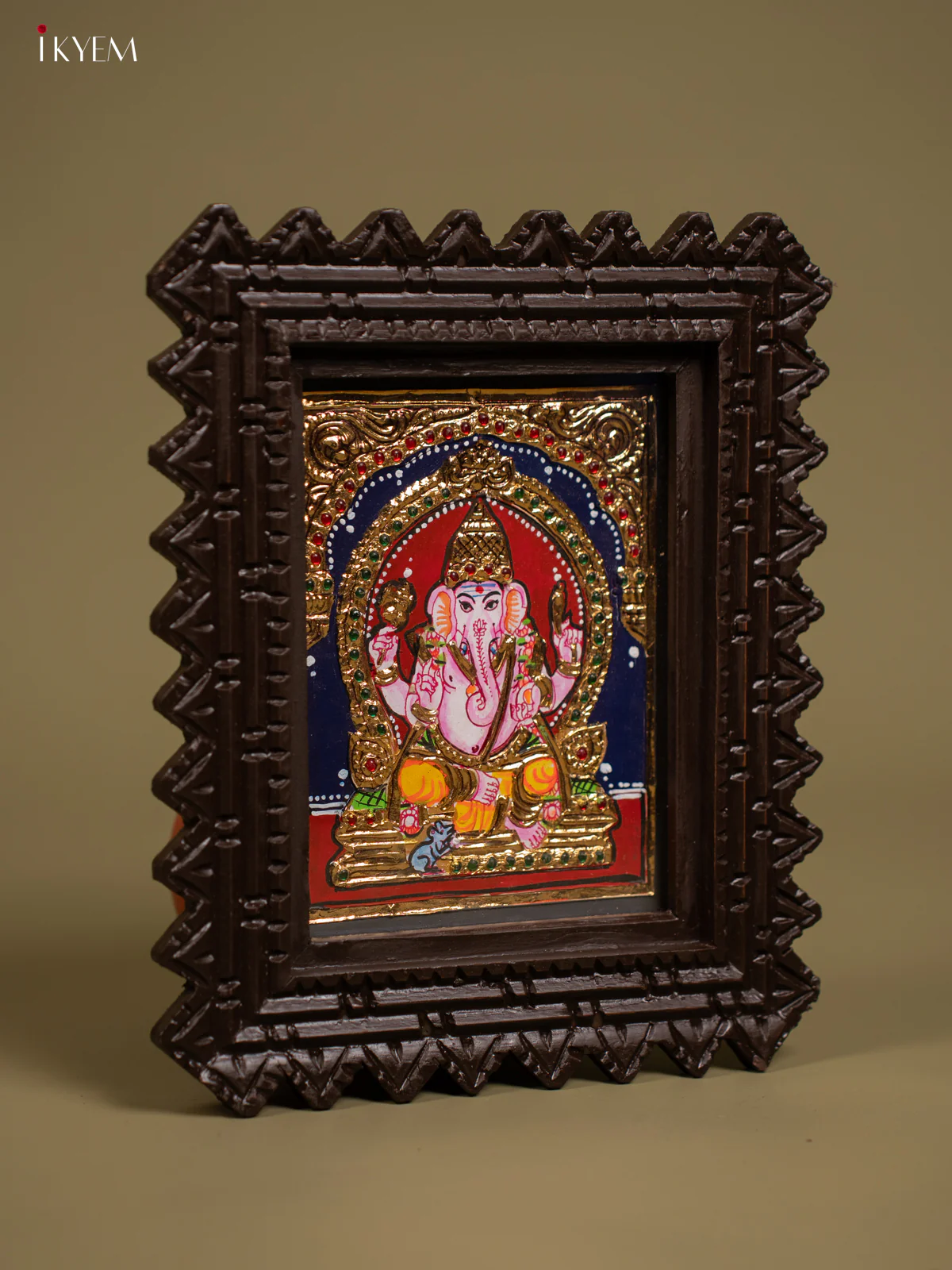 Artistic Lord Ganesha Tanjore Painting in Chettinad style Teakwood Frame - KF26140 - Image 2