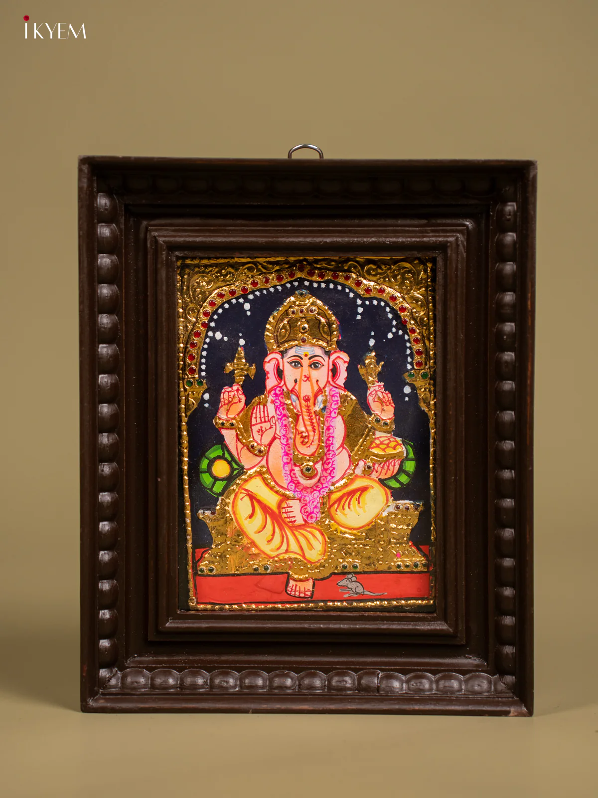 Stunning Tanjore Painting of Lord Ganesha in Teakwood Frame (11x9)- KF26150