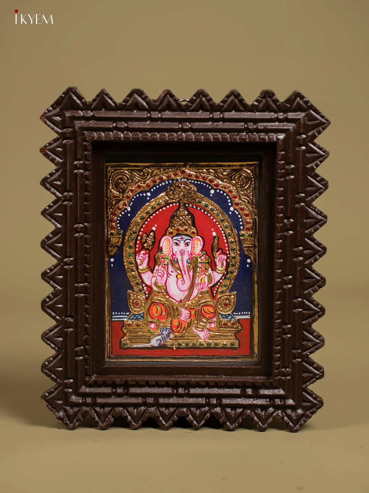 Majestic Lord Ganesha Thanjavur painting (11x9 Inch) - KF26147